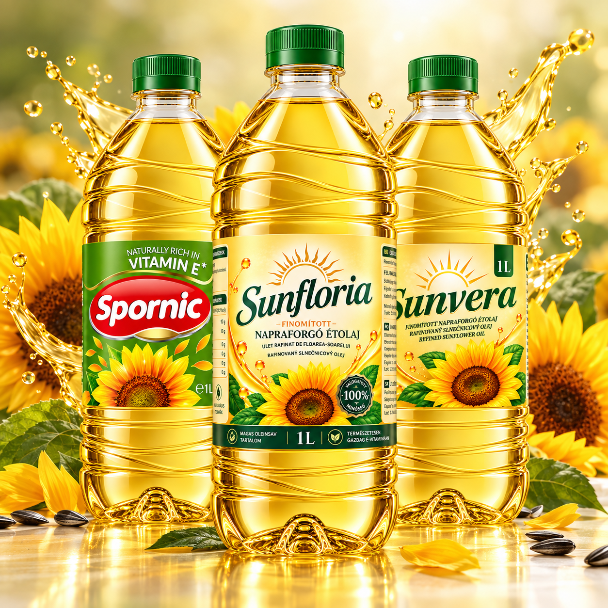 Spornic, Sunfloria és Sunvera finomított napraforgó étolaj 1 l palackok